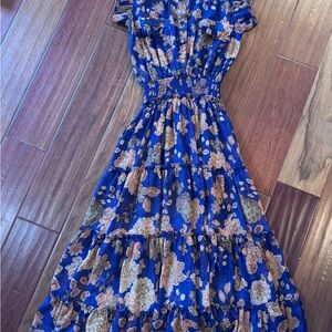 Misa Los Angeles Blue and Beige Floral Maxi Dress